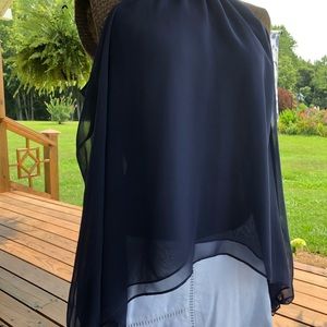 ~Likely ~Navy Chiffon Feminine Top-Small